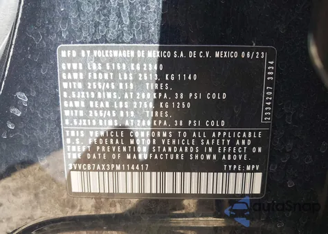 2023 Volkswagen Tiguan 2.0T Se R-Line Black из США, поврежденный, VIN 3VVCB7AX3PM114417